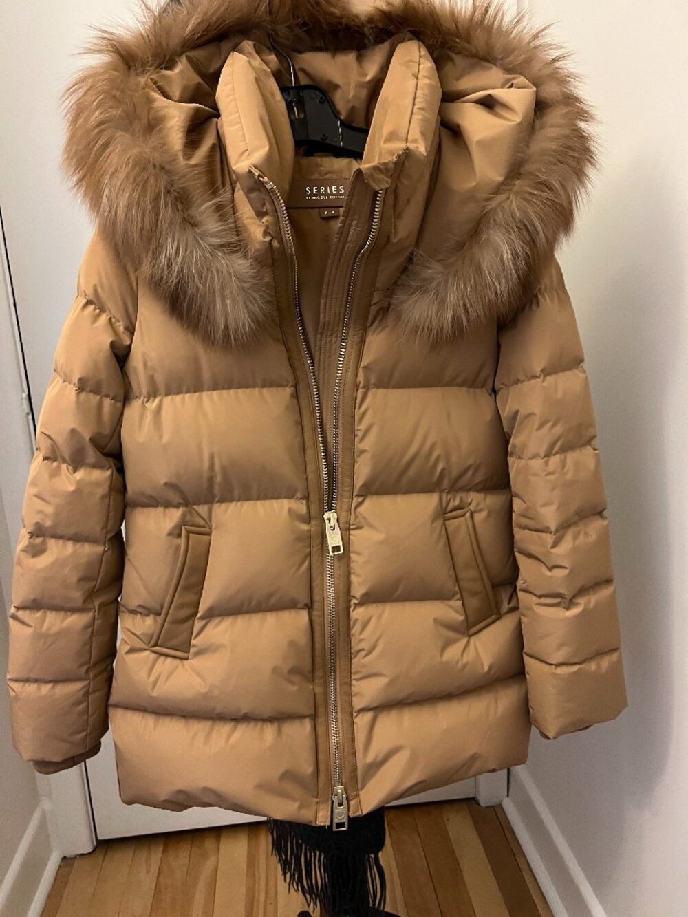 Series by Nicole Benisti Caramel Down Parka with real fox fur around the hood